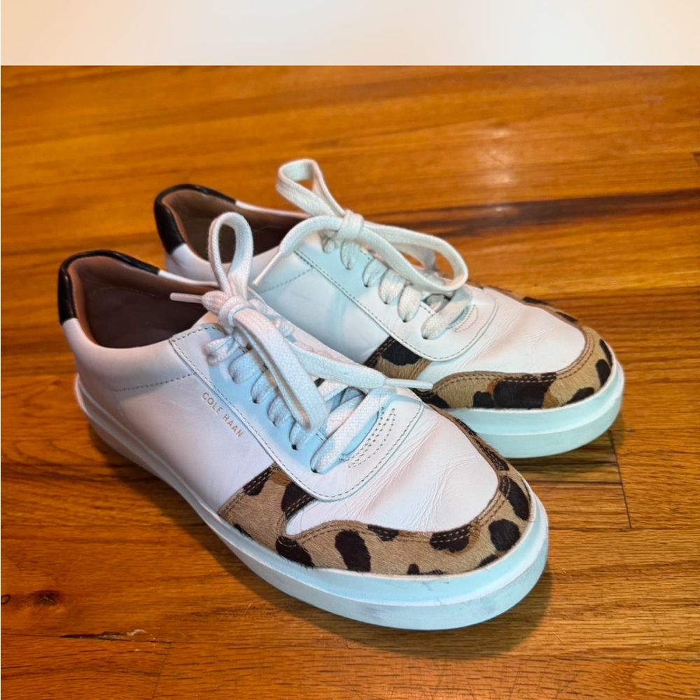 Cole Haan White leather leopard print sneakers